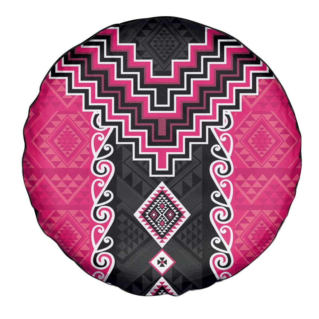 Pink Niho Taniwha Mix Poutama Spare Tire Cover Unique Taniko Aotearoa LT01 - Polynesian Pride