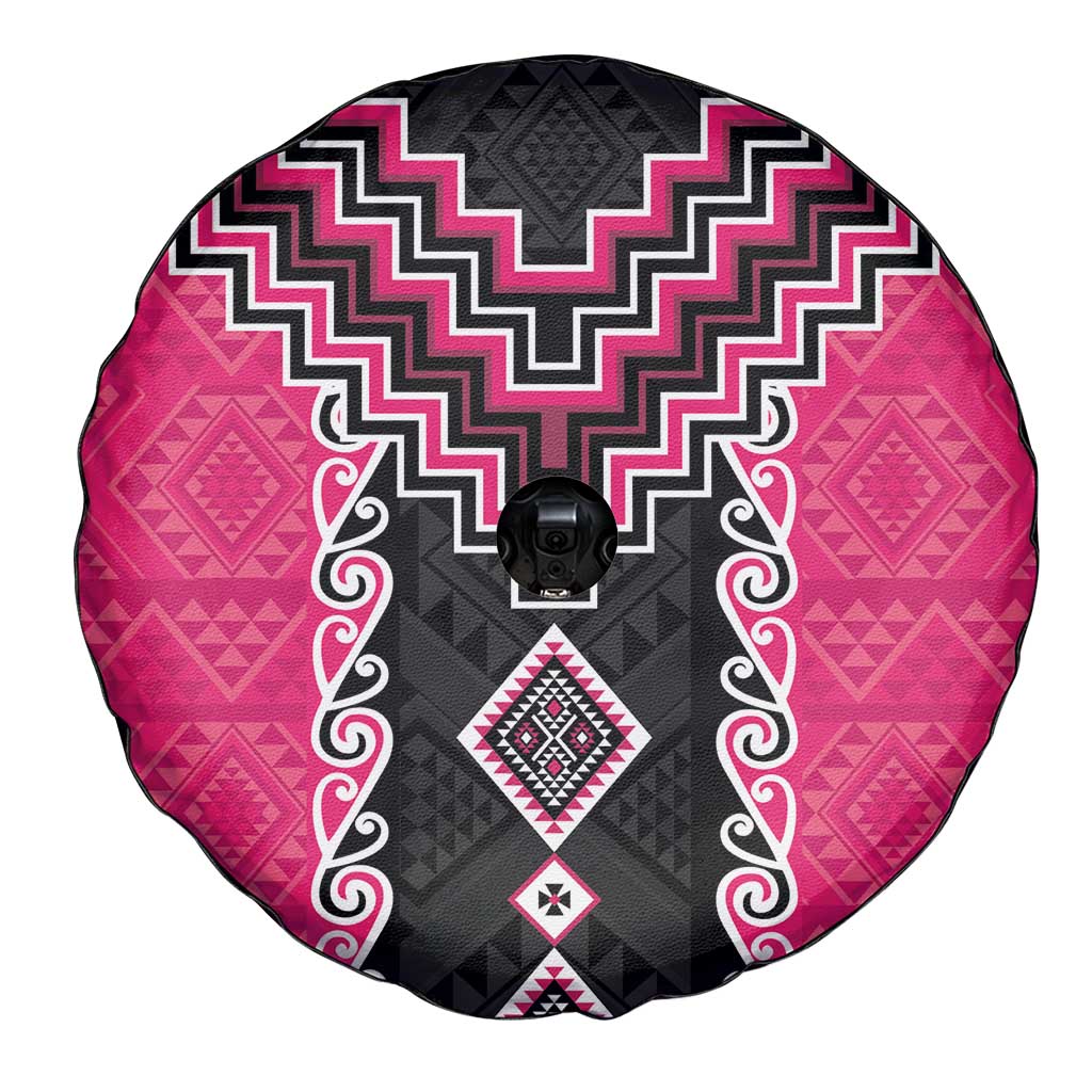 Pink Niho Taniwha Mix Poutama Spare Tire Cover Unique Taniko Aotearoa LT01 - Polynesian Pride
