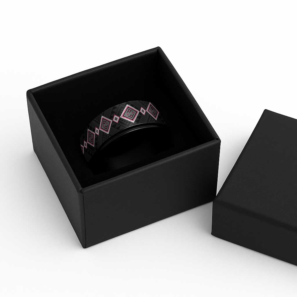 Pink Niho Taniwha Mix Poutama Spinner Ring Unique Taniko Aotearoa - Polynesian Pride