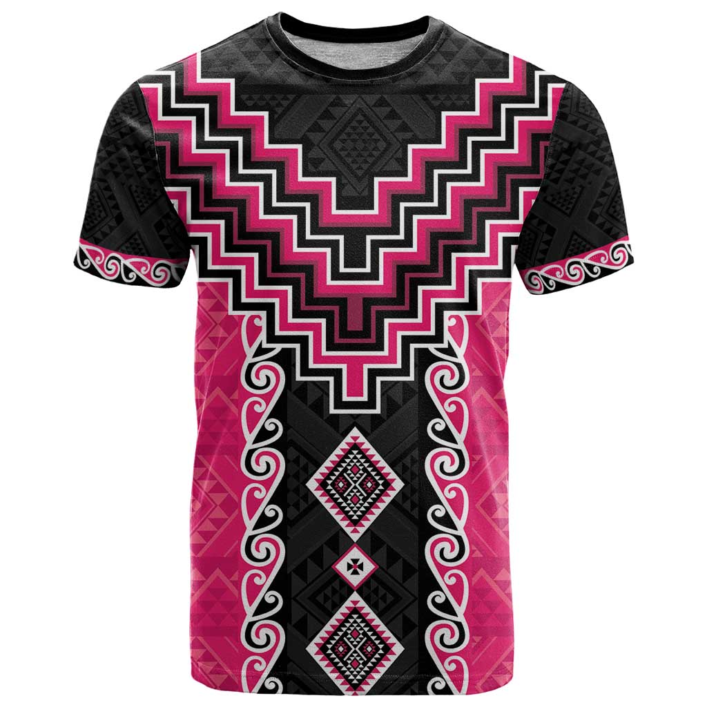 Pink Niho Taniwha Mix Poutama T Shirt Unique Taniko Aotearoa LT01 Pink - Polynesian Pride