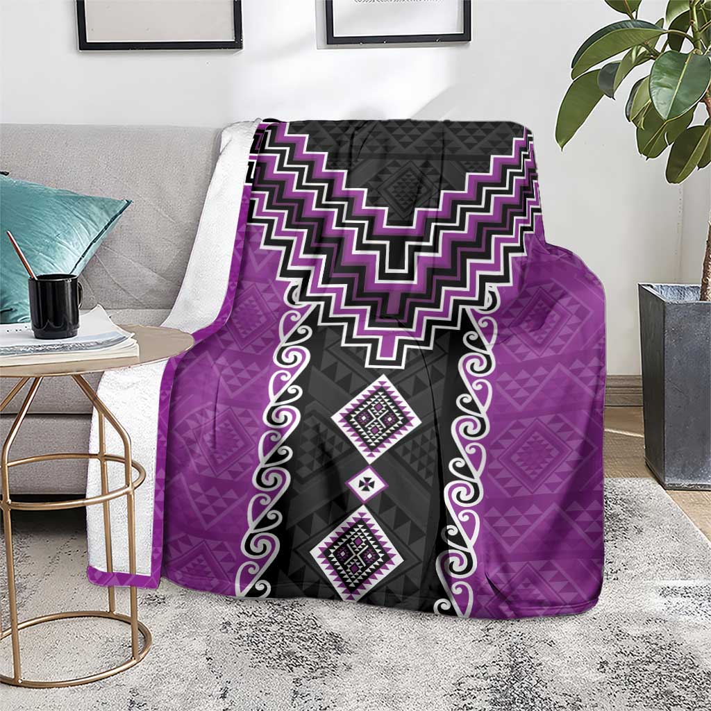Purple Niho Taniwha Mix Poutama Blanket Unique Taniko Aotearoa