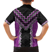 Purple Niho Taniwha Mix Poutama Family Matching Long Sleeve Bodycon Dress and Hawaiian Shirt Unique Taniko Aotearoa LT01 - Polynesian Pride