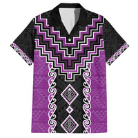 Purple Niho Taniwha Mix Poutama Family Matching Long Sleeve Bodycon Dress and Hawaiian Shirt Unique Taniko Aotearoa LT01 Dad's Shirt - Short Sleeve Purple - Polynesian Pride