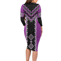 Purple Niho Taniwha Mix Poutama Family Matching Long Sleeve Bodycon Dress and Hawaiian Shirt Unique Taniko Aotearoa LT01 - Polynesian Pride