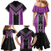 Purple Niho Taniwha Mix Poutama Family Matching Mermaid Dress and Hawaiian Shirt Unique Taniko Aotearoa LT01 - Polynesian Pride