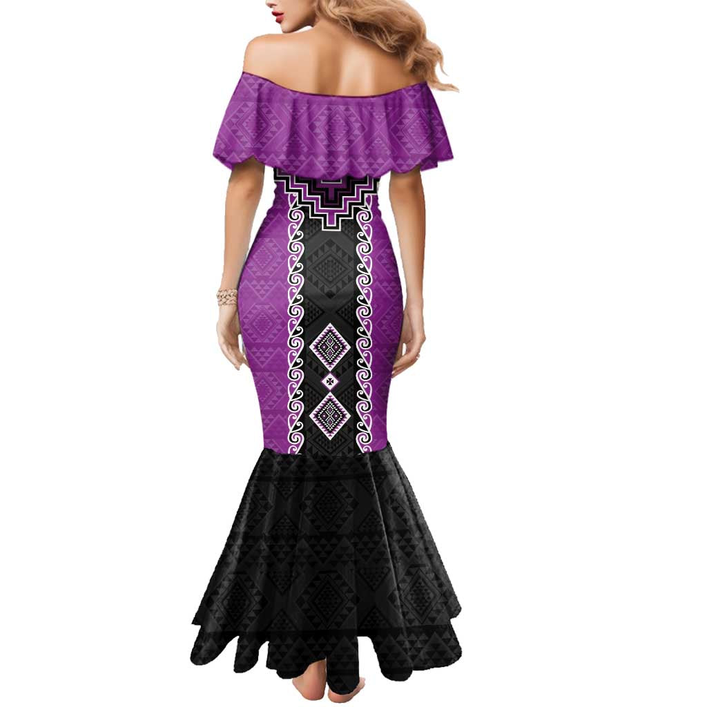 Purple Niho Taniwha Mix Poutama Family Matching Mermaid Dress and Hawaiian Shirt Unique Taniko Aotearoa LT01 - Polynesian Pride