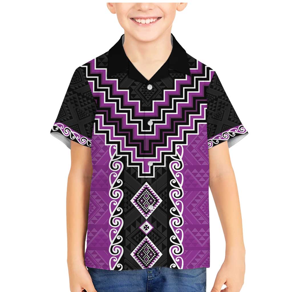 Purple Niho Taniwha Mix Poutama Family Matching Mermaid Dress and Hawaiian Shirt Unique Taniko Aotearoa LT01 Son's Shirt Purple - Polynesian Pride