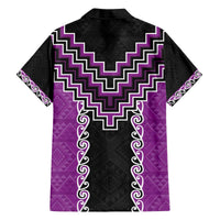 Purple Niho Taniwha Mix Poutama Family Matching Off The Shoulder Long Sleeve Dress and Hawaiian Shirt Unique Taniko Aotearoa LT01 - Polynesian Pride