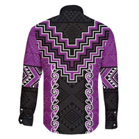 Purple Niho Taniwha Mix Poutama Family Matching Off The Shoulder Long Sleeve Dress and Hawaiian Shirt Unique Taniko Aotearoa LT01 - Polynesian Pride
