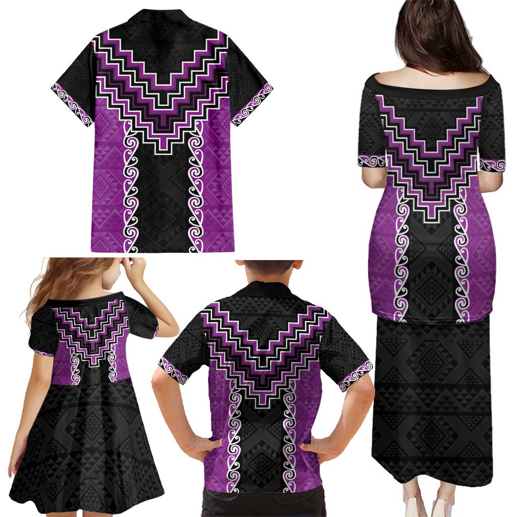 Purple Niho Taniwha Mix Poutama Family Matching Puletasi and Hawaiian Shirt Unique Taniko Aotearoa LT01 - Polynesian Pride