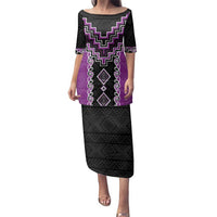 Purple Niho Taniwha Mix Poutama Family Matching Puletasi and Hawaiian Shirt Unique Taniko Aotearoa LT01 Mom's Dress Purple - Polynesian Pride