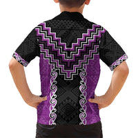 Purple Niho Taniwha Mix Poutama Family Matching Short Sleeve Bodycon Dress and Hawaiian Shirt Unique Taniko Aotearoa LT01 - Polynesian Pride