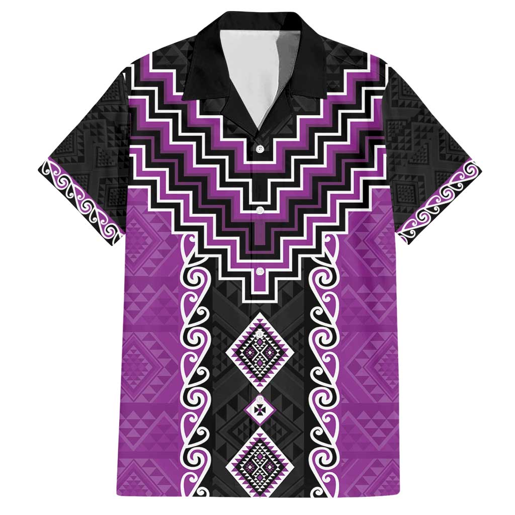 Purple Niho Taniwha Mix Poutama Family Matching Short Sleeve Bodycon Dress and Hawaiian Shirt Unique Taniko Aotearoa LT01 Dad's Shirt - Short Sleeve Purple - Polynesian Pride