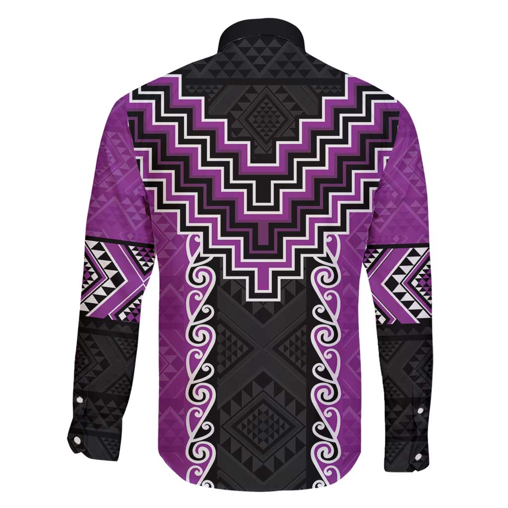 Purple Niho Taniwha Mix Poutama Family Matching Short Sleeve Bodycon Dress and Hawaiian Shirt Unique Taniko Aotearoa LT01 - Polynesian Pride