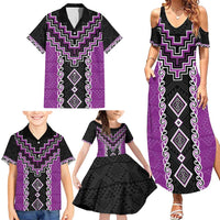 Purple Niho Taniwha Mix Poutama Family Matching Summer Maxi Dress and Hawaiian Shirt Unique Taniko Aotearoa LT01 - Polynesian Pride