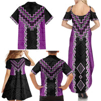 Purple Niho Taniwha Mix Poutama Family Matching Summer Maxi Dress and Hawaiian Shirt Unique Taniko Aotearoa LT01 - Polynesian Pride