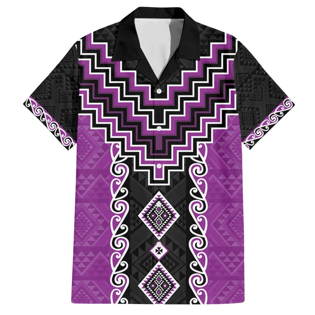 Purple Niho Taniwha Mix Poutama Family Matching Tank Maxi Dress and Hawaiian Shirt Unique Taniko Aotearoa LT01 Dad's Shirt - Short Sleeve Purple - Polynesian Pride