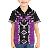 Purple Niho Taniwha Mix Poutama Family Matching Tank Maxi Dress and Hawaiian Shirt Unique Taniko Aotearoa LT01 Son's Shirt Purple - Polynesian Pride