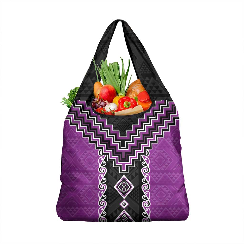 Purple Niho Taniwha Mix Poutama Grocery Bag Unique Taniko Aotearoa