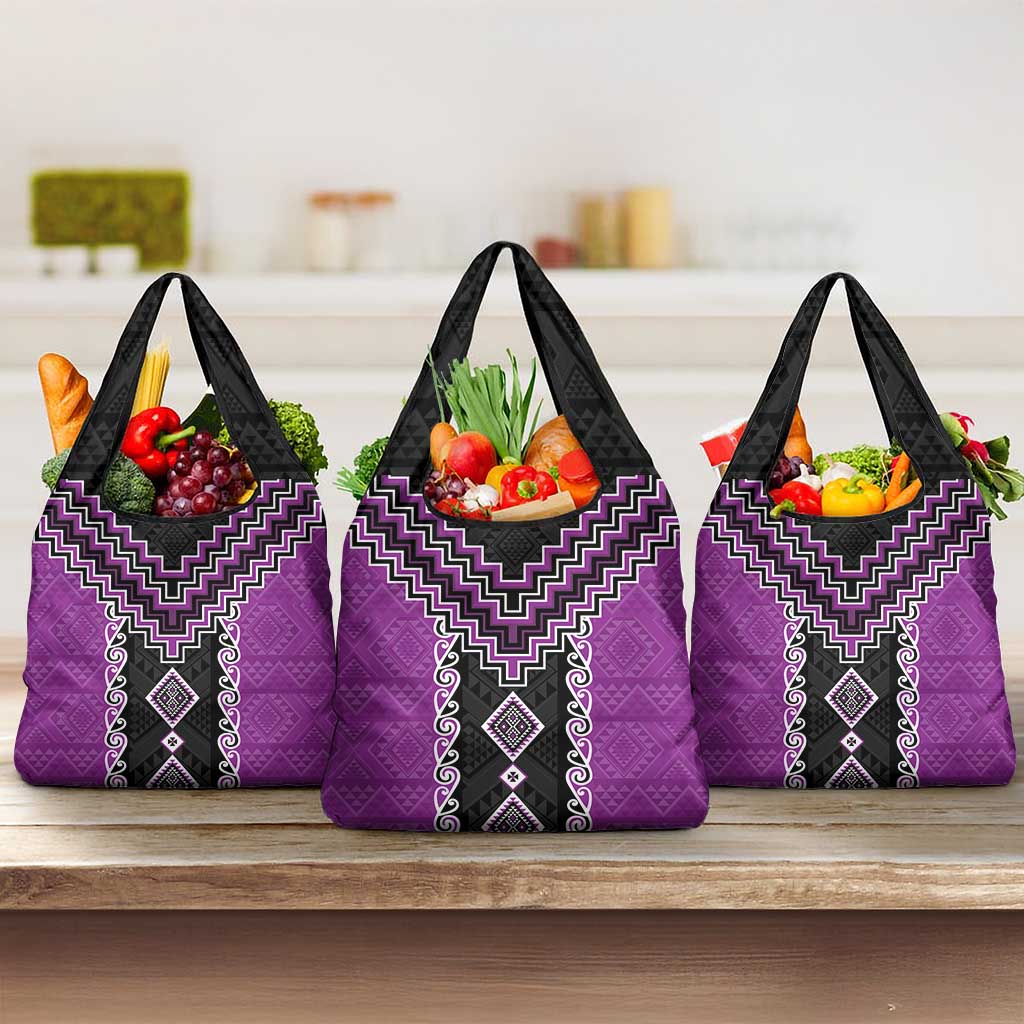 Purple Niho Taniwha Mix Poutama Grocery Bag Unique Taniko Aotearoa