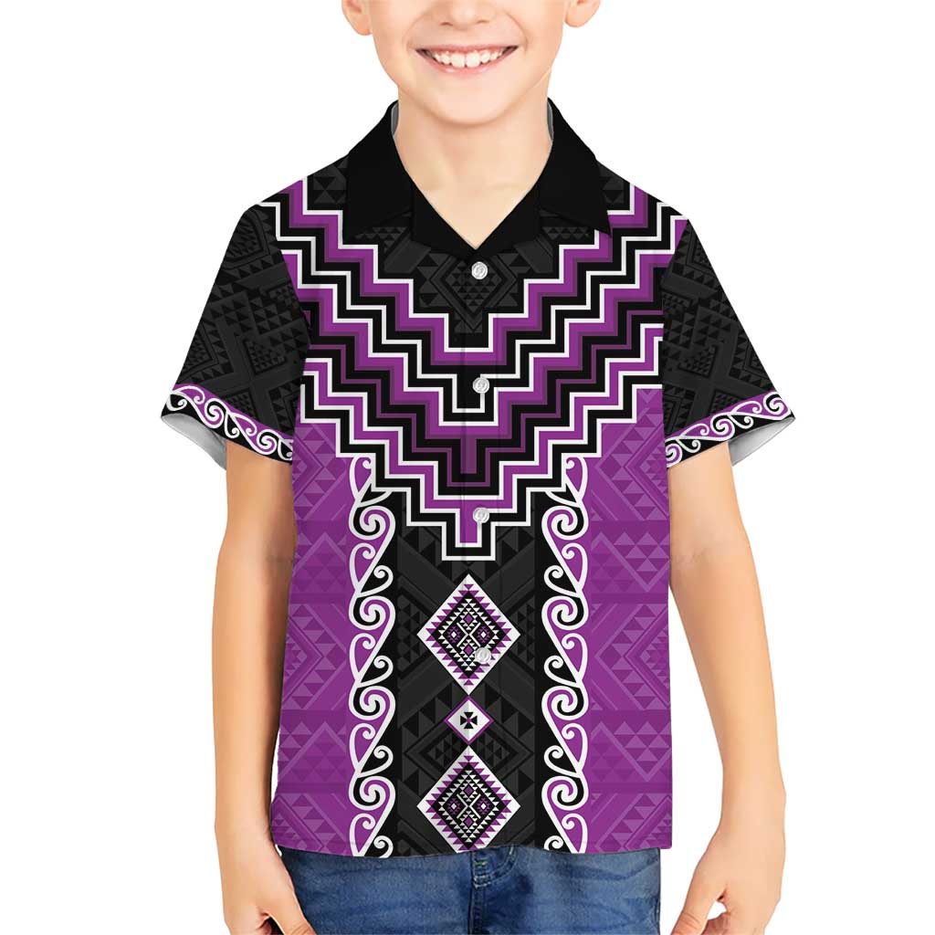 Purple Niho Taniwha Mix Poutama Kid Hawaiian Shirt Unique Taniko Aotearoa LT01 Kid Purple - Polynesian Pride
