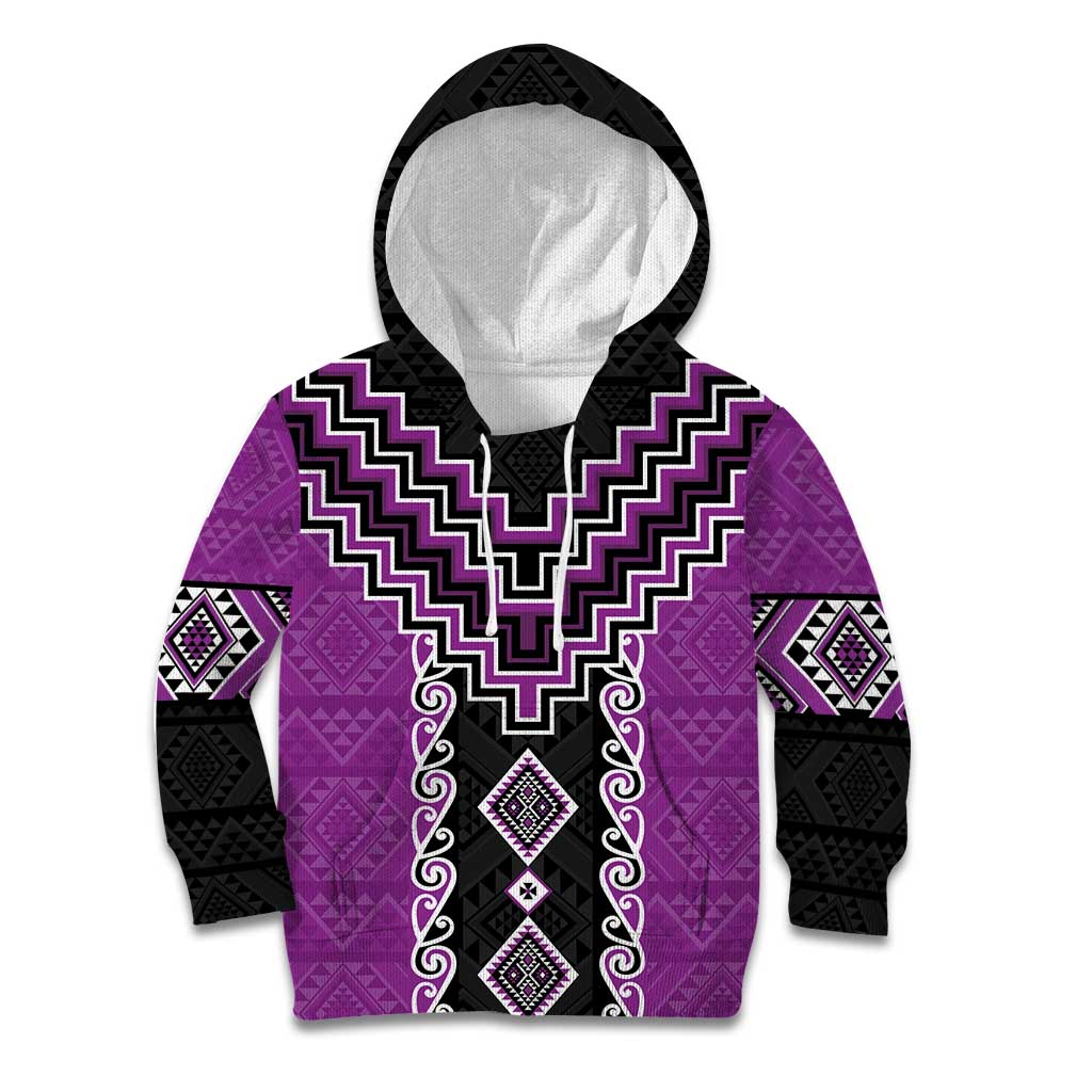 Purple Niho Taniwha Mix Poutama Kid Hoodie Unique Taniko Aotearoa LT01 Hoodie Purple - Polynesian Pride