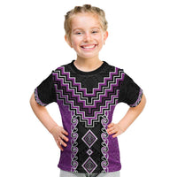 Purple Niho Taniwha Mix Poutama Kid T Shirt Unique Taniko Aotearoa LT01 Purple - Polynesian Pride