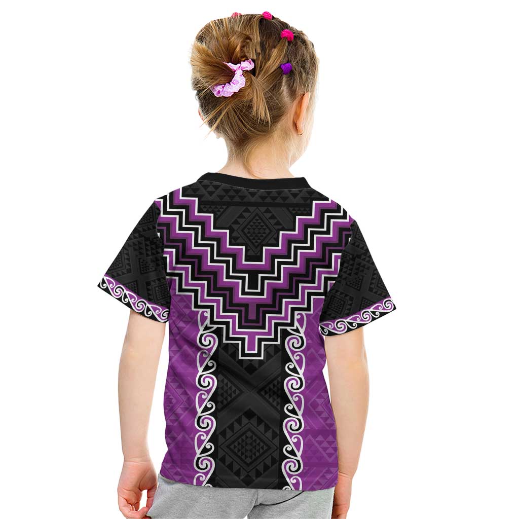 Purple Niho Taniwha Mix Poutama Kid T Shirt Unique Taniko Aotearoa LT01 - Polynesian Pride