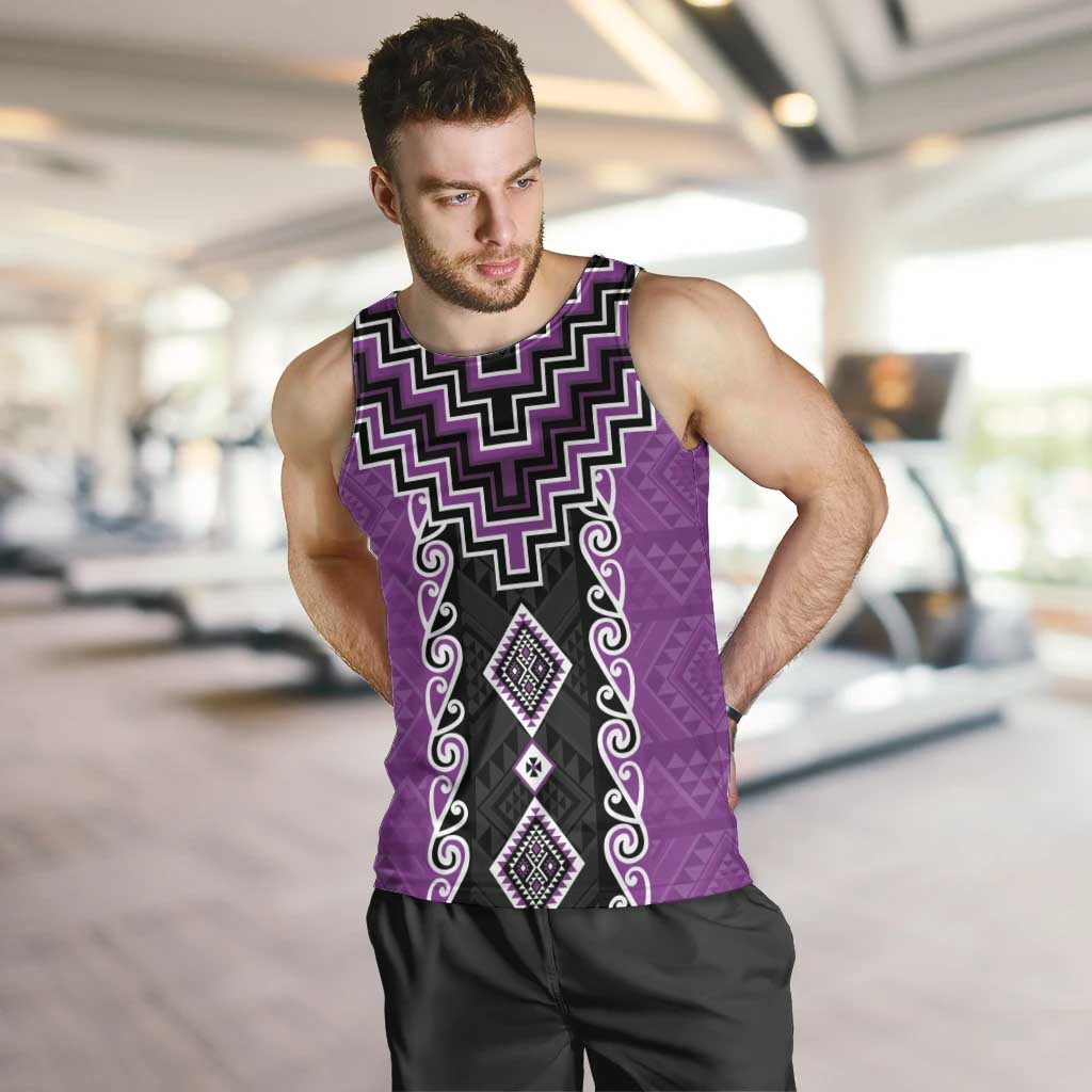 Purple Niho Taniwha Mix Poutama Men Tank Top Unique Taniko Aotearoa LT01 Purple - Polynesian Pride