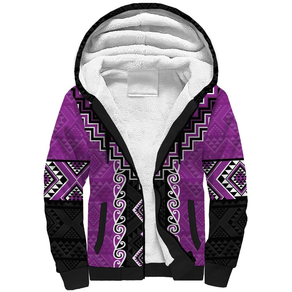 Purple Niho Taniwha Mix Poutama Sherpa Hoodie Unique Taniko Aotearoa LT01 Unisex Purple - Polynesian Pride