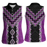 Purple Niho Taniwha Mix Poutama Women Sleeveless Polo Shirt Unique Taniko Aotearoa LT01 - Polynesian Pride