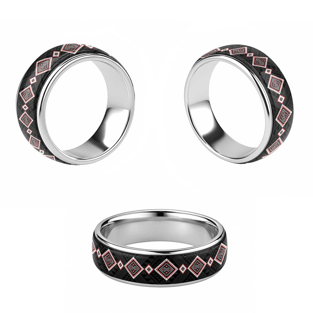 Red Niho Taniwha Mix Poutama Classic Ring Unique Taniko Aotearoa - Polynesian Pride