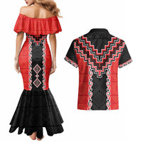 Red Niho Taniwha Mix Poutama Couples Matching Mermaid Dress and Hawaiian Shirt Unique Taniko Aotearoa LT01 - Polynesian Pride