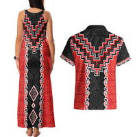 Red Niho Taniwha Mix Poutama Couples Matching Tank Maxi Dress and Hawaiian Shirt Unique Taniko Aotearoa LT01 - Polynesian Pride
