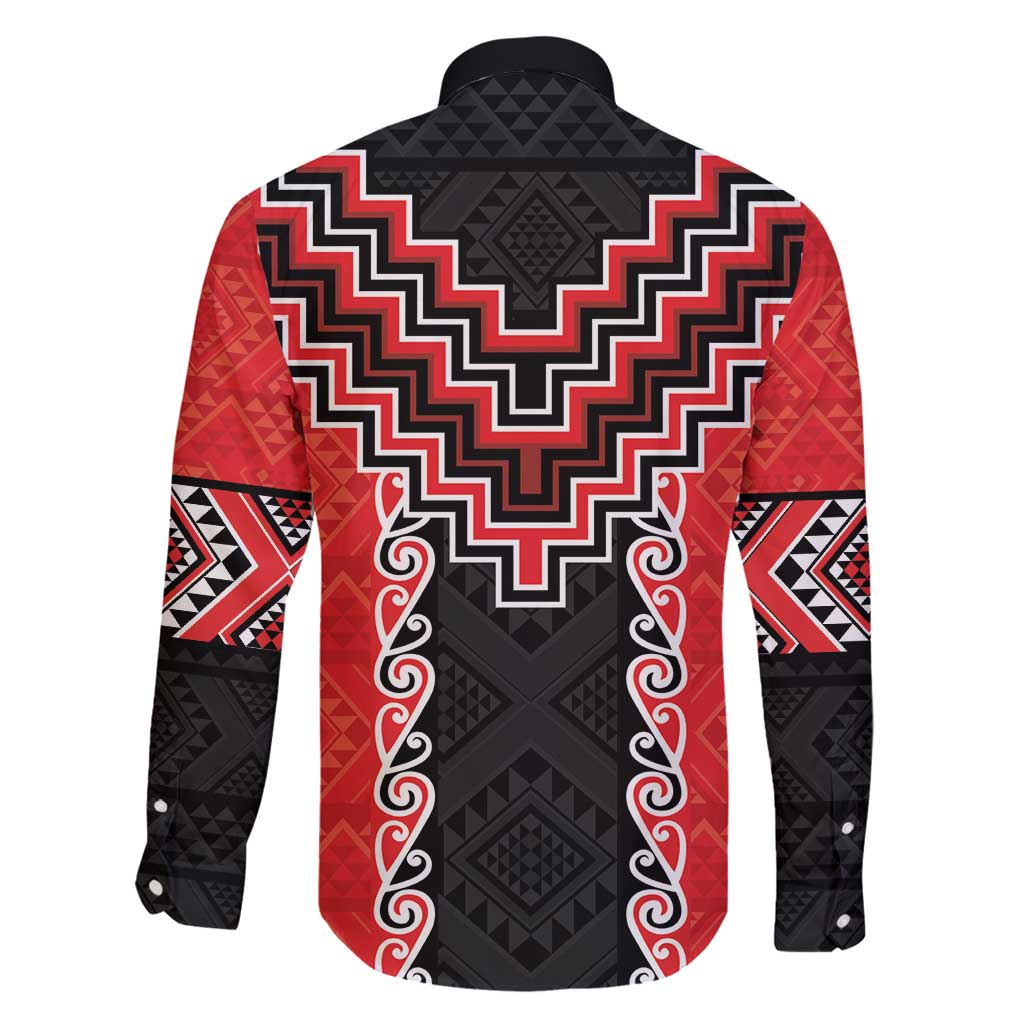 Red Niho Taniwha Mix Poutama Family Matching Long Sleeve Bodycon Dress and Hawaiian Shirt Unique Taniko Aotearoa LT01 - Polynesian Pride
