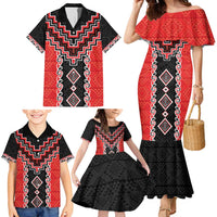 Red Niho Taniwha Mix Poutama Family Matching Mermaid Dress and Hawaiian Shirt Unique Taniko Aotearoa LT01 - Polynesian Pride