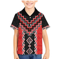 Red Niho Taniwha Mix Poutama Family Matching Mermaid Dress and Hawaiian Shirt Unique Taniko Aotearoa LT01 Son's Shirt Red - Polynesian Pride