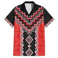 Red Niho Taniwha Mix Poutama Family Matching Off Shoulder Maxi Dress and Hawaiian Shirt Unique Taniko Aotearoa LT01 Dad's Shirt - Short Sleeve Red - Polynesian Pride
