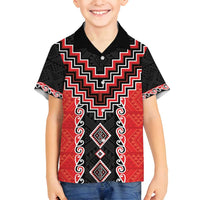 Red Niho Taniwha Mix Poutama Family Matching Off Shoulder Maxi Dress and Hawaiian Shirt Unique Taniko Aotearoa LT01 Son's Shirt Red - Polynesian Pride