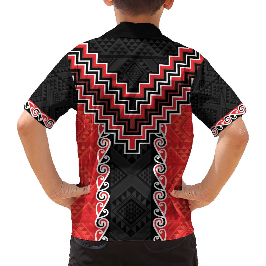 Red Niho Taniwha Mix Poutama Family Matching Off Shoulder Short Dress and Hawaiian Shirt Unique Taniko Aotearoa LT01 - Polynesian Pride