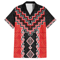 Red Niho Taniwha Mix Poutama Family Matching Short Sleeve Bodycon Dress and Hawaiian Shirt Unique Taniko Aotearoa LT01 Dad's Shirt - Short Sleeve Red - Polynesian Pride