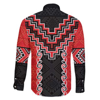 Red Niho Taniwha Mix Poutama Family Matching Short Sleeve Bodycon Dress and Hawaiian Shirt Unique Taniko Aotearoa LT01 - Polynesian Pride