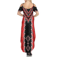 Red Niho Taniwha Mix Poutama Family Matching Summer Maxi Dress and Hawaiian Shirt Unique Taniko Aotearoa LT01 - Polynesian Pride