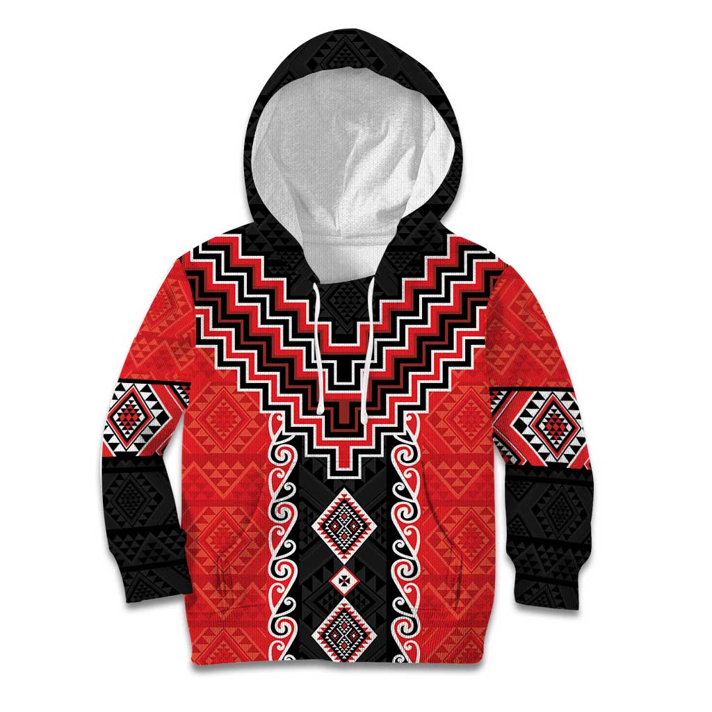 Red Niho Taniwha Mix Poutama Kid Hoodie Unique Taniko Aotearoa LT01 Hoodie Red - Polynesian Pride