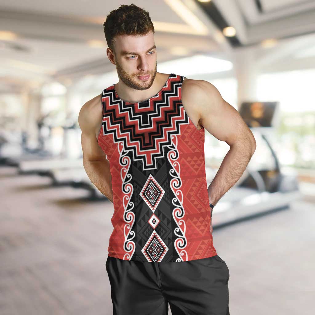 Red Niho Taniwha Mix Poutama Men Tank Top Unique Taniko Aotearoa LT01 Red - Polynesian Pride