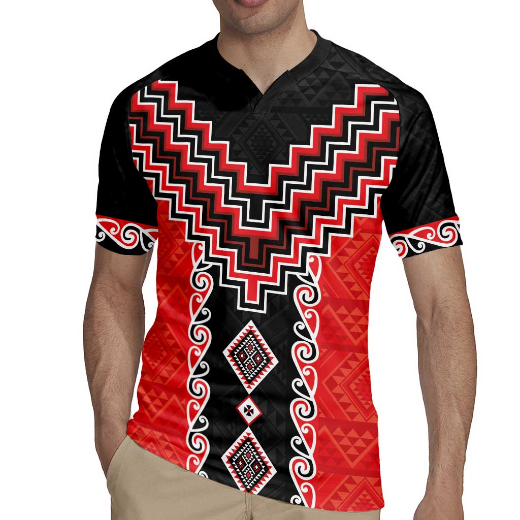 Red Niho Taniwha Mix Poutama Rugby Jersey Unique Taniko Aotearoa