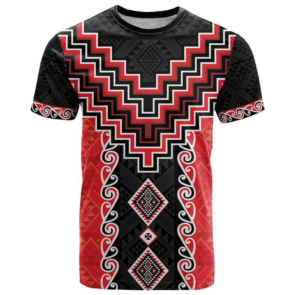 Red Niho Taniwha Mix Poutama T Shirt Unique Taniko Aotearoa LT01 Red - Polynesian Pride