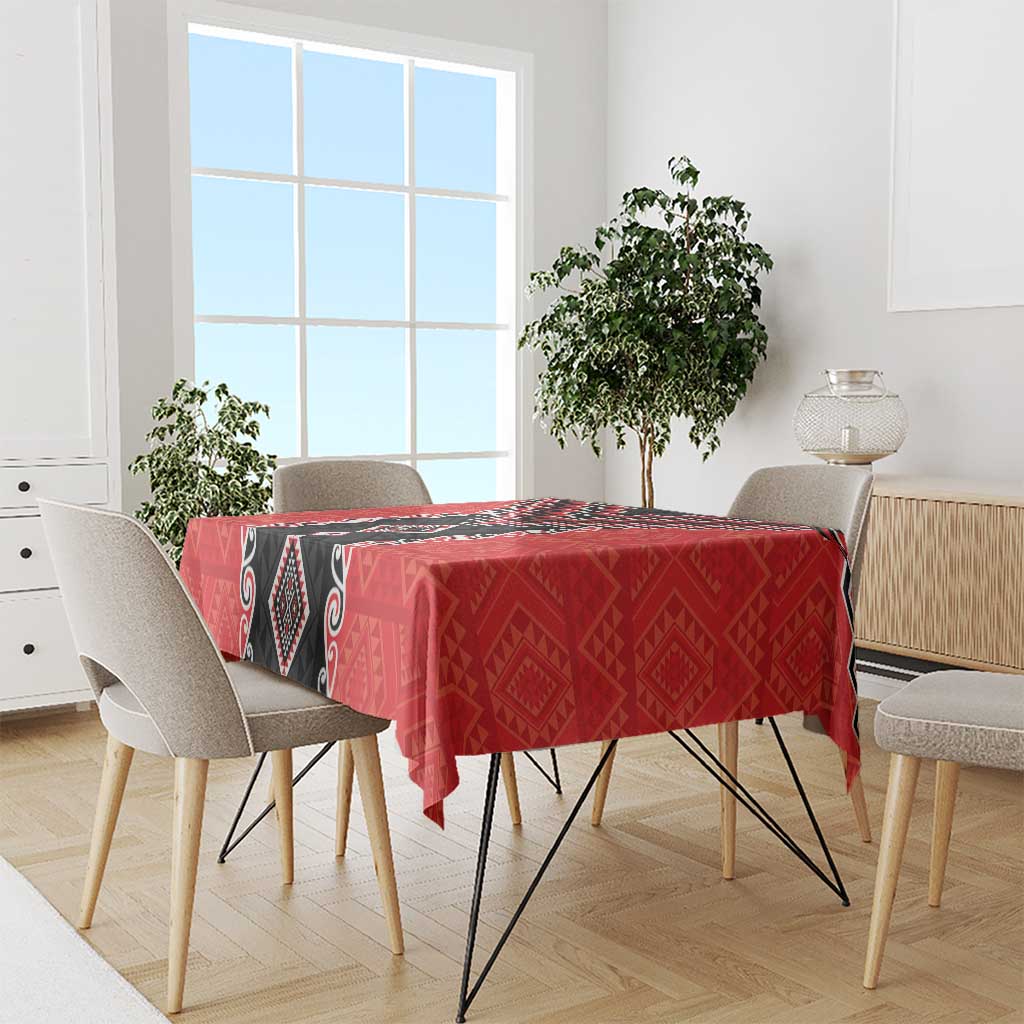 Red Niho Taniwha Mix Poutama Tablecloth Unique Taniko Aotearoa
