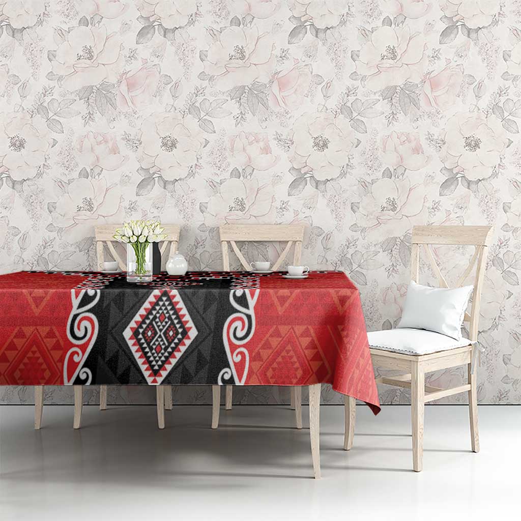 Red Niho Taniwha Mix Poutama Tablecloth Unique Taniko Aotearoa
