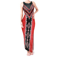 Red Niho Taniwha Mix Poutama Tank Maxi Dress Unique Taniko Aotearoa